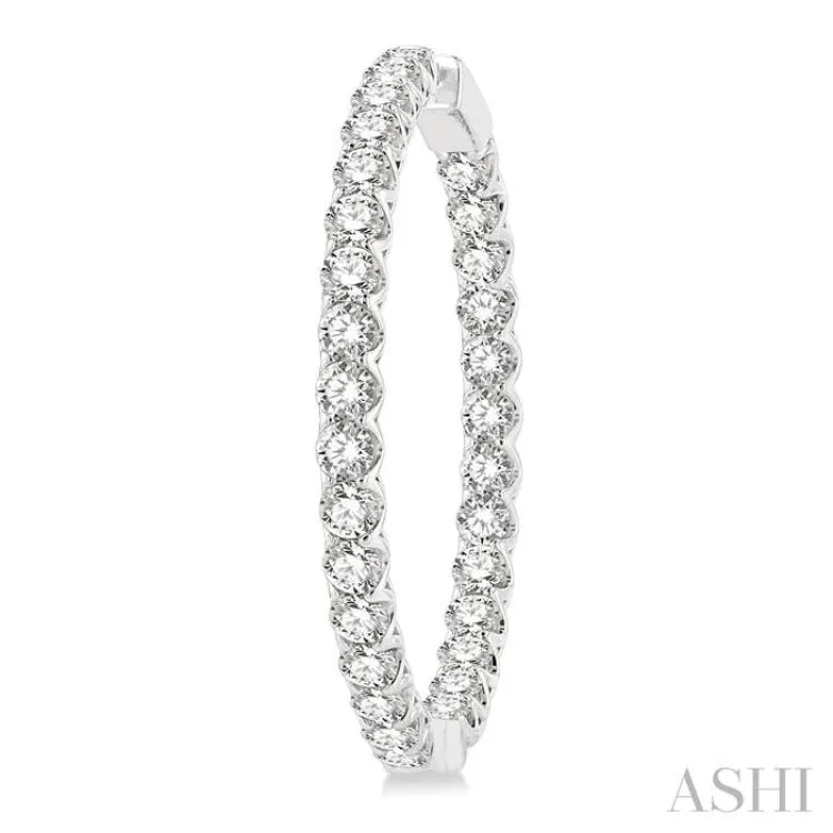 10 ctw Round Cut Diamond In & Out 1 1/2 Inch Hoop Earrings in 14K White Gold