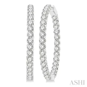 10 ctw Round Cut Diamond In & Out 1 1/2 Inch Hoop Earrings in 14K White Gold