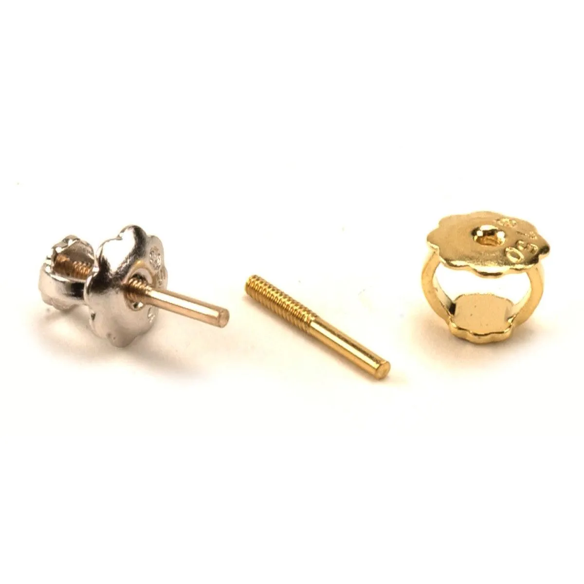 14KY & 14KW .034" Threaded Earring Posts & 4.5mm One-Hole Baby Safe Earring Backs Sets