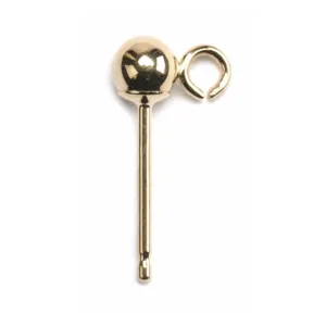 14KY & 14KW 3mm Ball Earring Posts Only With Open Ring .026" x .315"