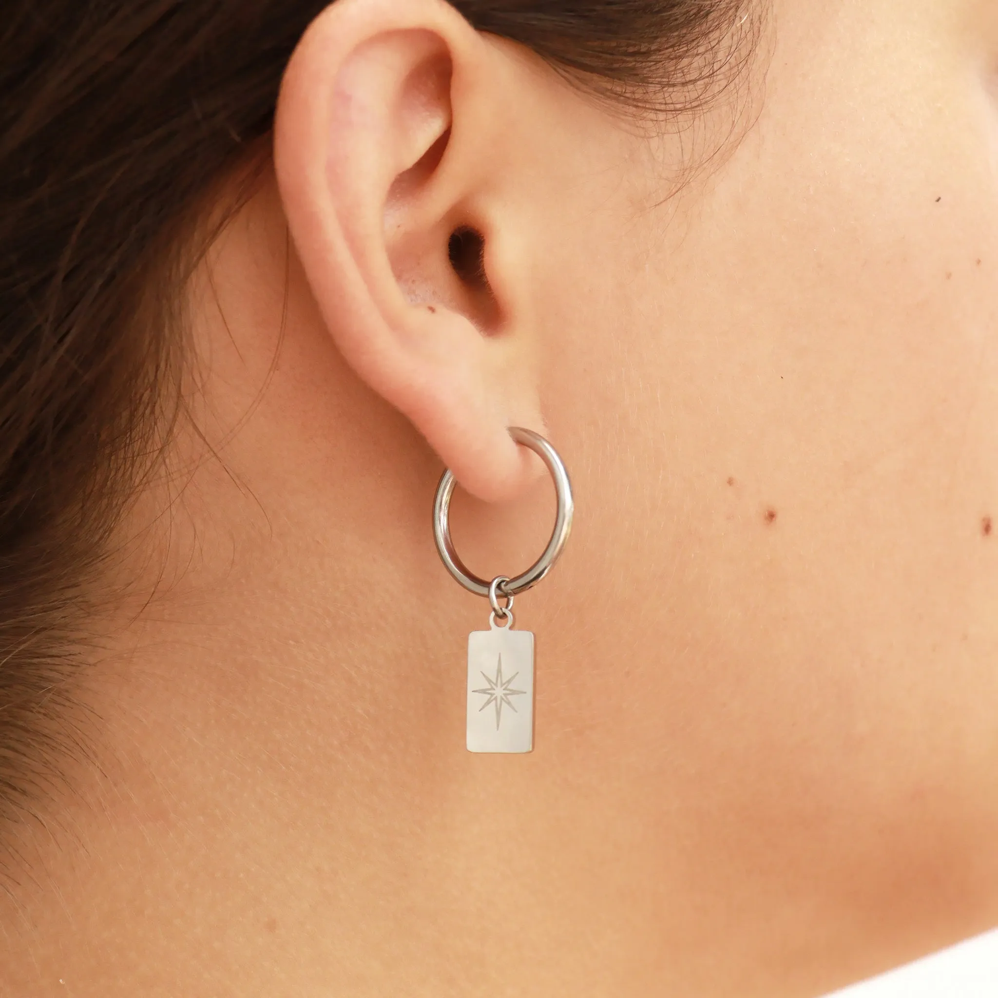 18K Gold PVD Stainless Steel Star Pendant Huggie Hoop Earrings / ERJ0029