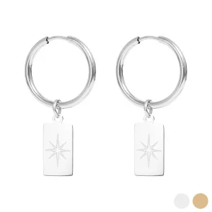 18K Gold PVD Stainless Steel Star Pendant Huggie Hoop Earrings / ERJ0029