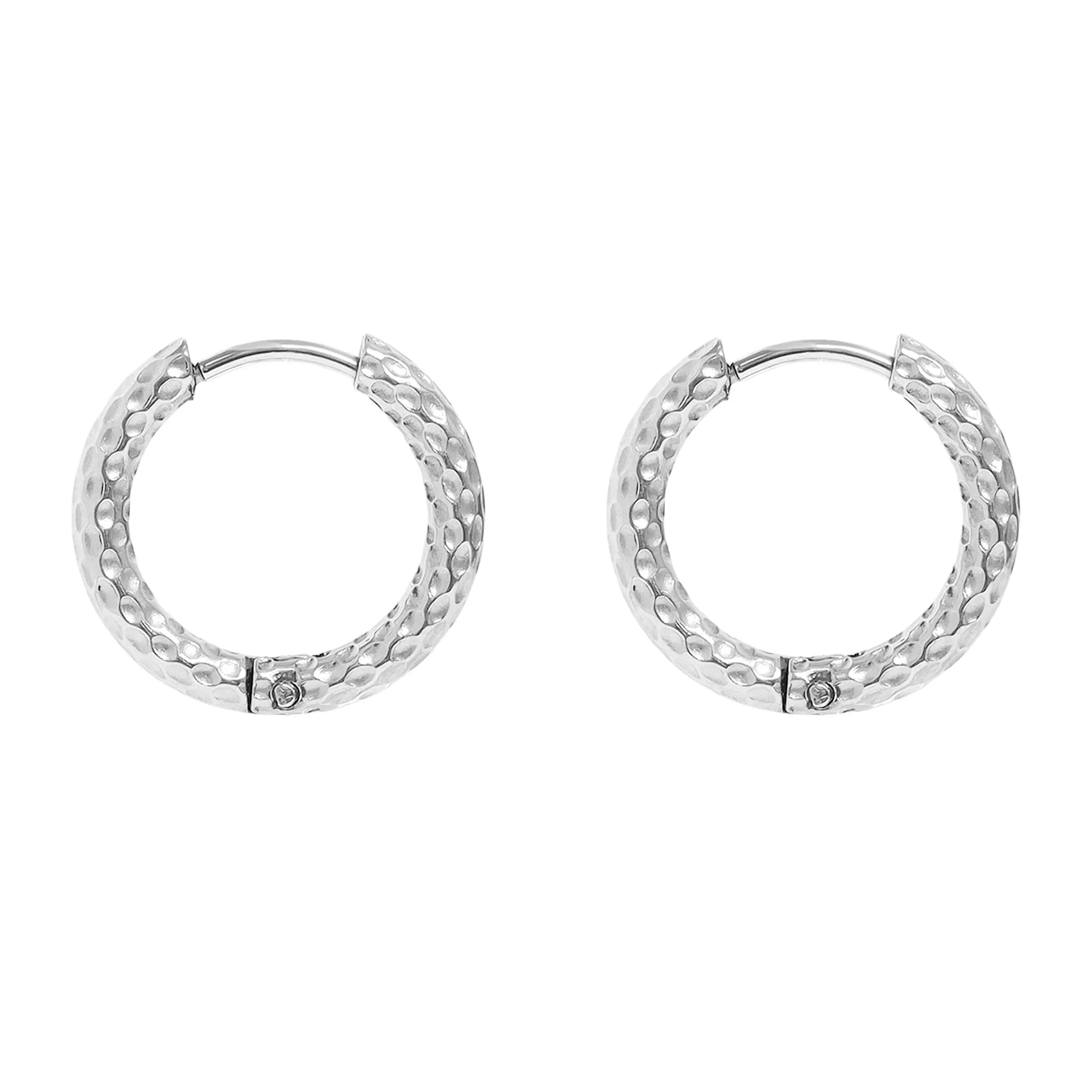 18K Gold PVD Stainless Steel Textured Huggie Hoop Earrings / ERJ0025