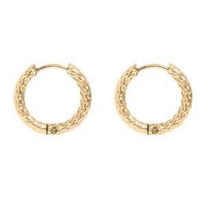 18K Gold PVD Stainless Steel Textured Huggie Hoop Earrings / ERJ0025