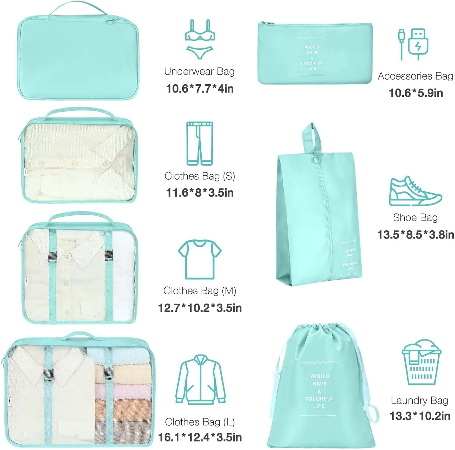 7 Set Packing Cubes for Suitcases,Packing Cube with Shoe, Cosmetics, Clothing, and Accessories Bags Packing Cubes for Travel Luggage Organizer Women Men(Blue)