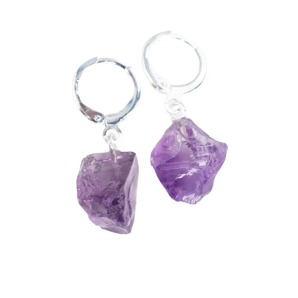 Amethyst Raw Hoop Earrings