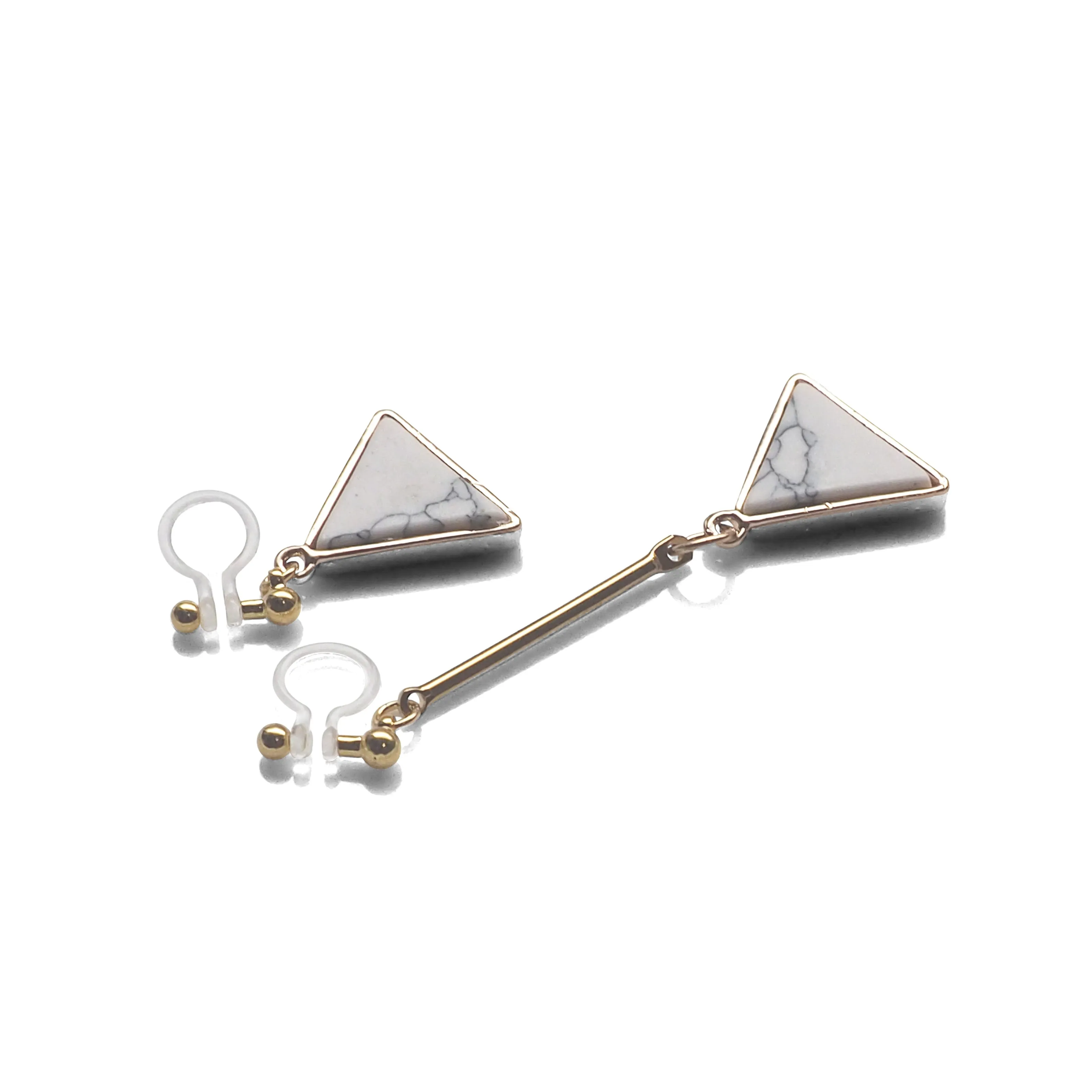 Asymmetric Triangle Marble Faux White Stone Invisible Clip On Earrings