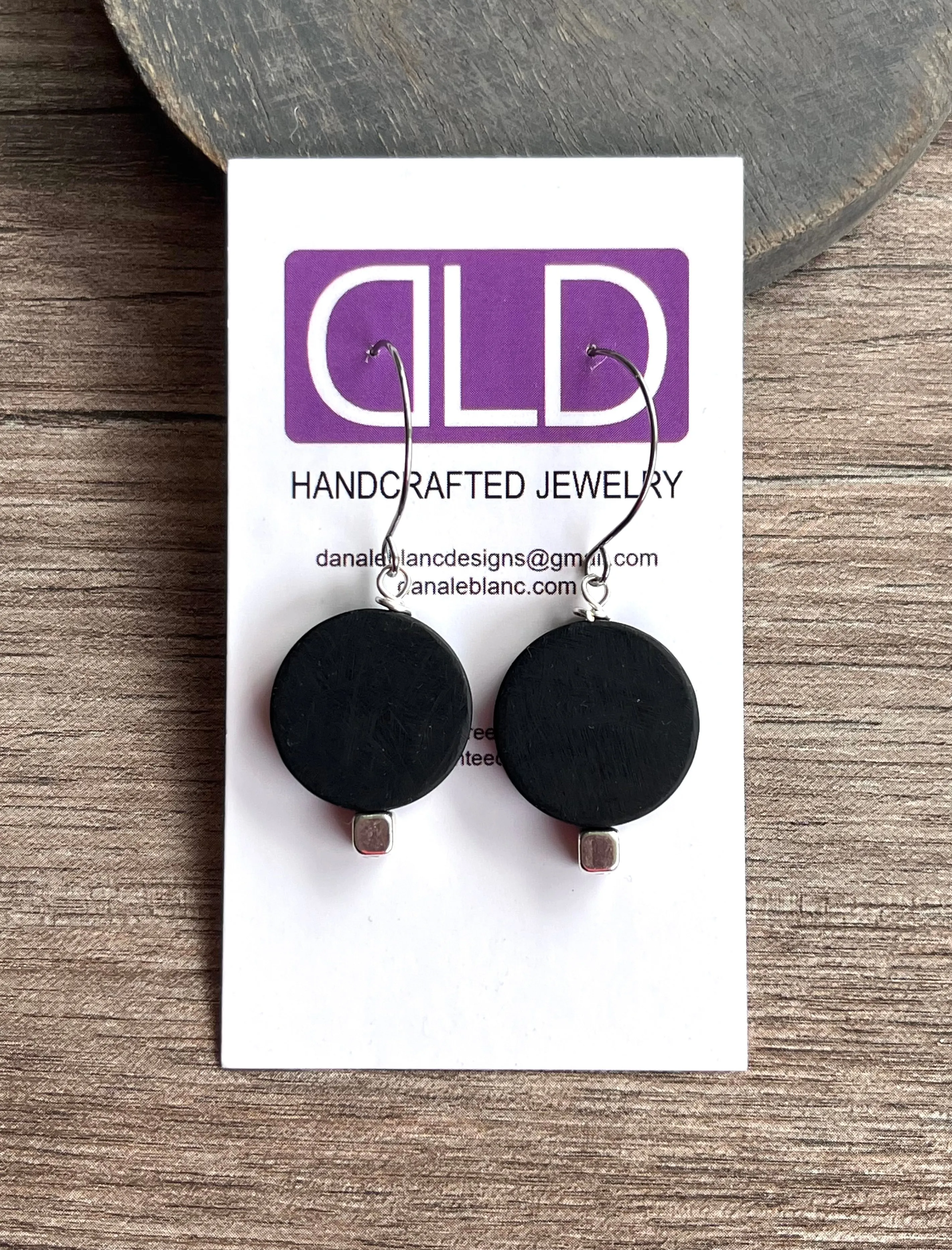 Black Resin Statement Matte Dangle Earrings Jewelry Set - Charlotte