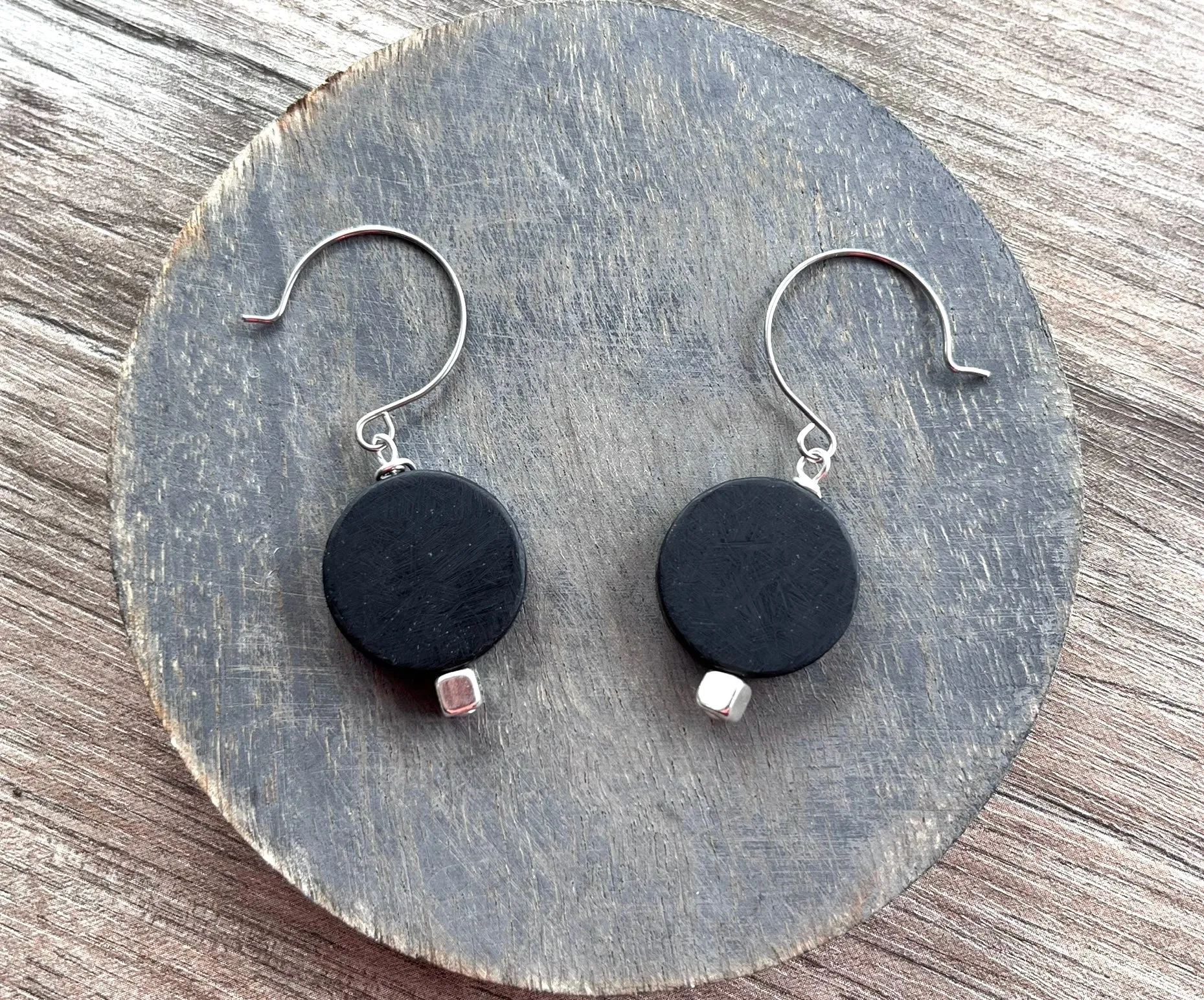 Black Resin Statement Matte Dangle Earrings Jewelry Set - Charlotte