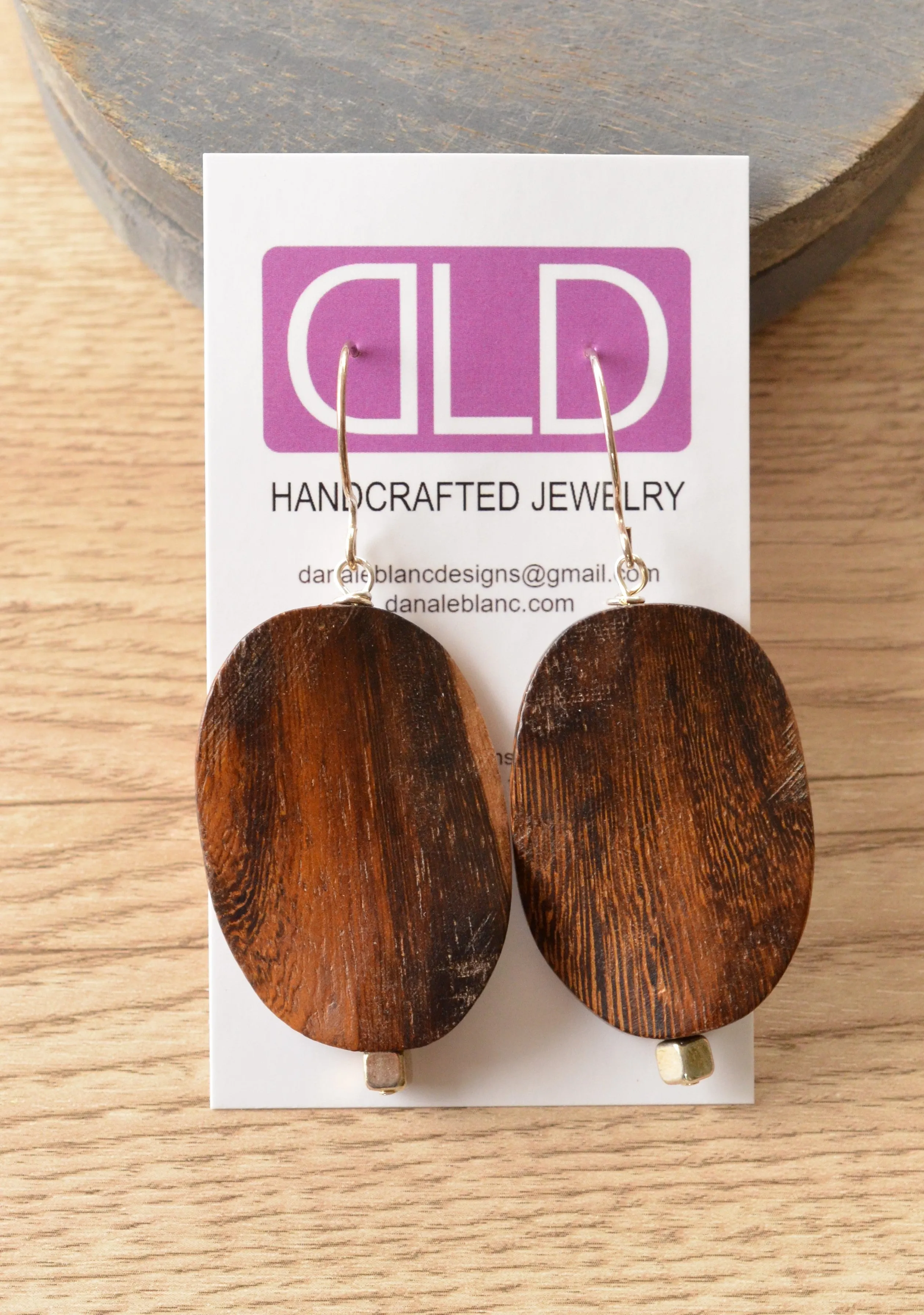 Brown Wood Big Large Statement Dangle Earrings - Miranda