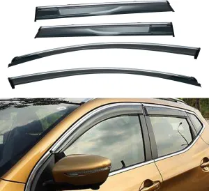 Compatible with 2017-2022 Rogue Sport 4pcs Smoke Tint with Chrome Trim Outside Mount Tape On/Clip On Style PVC Sun Rain Guard Vent Window Visors