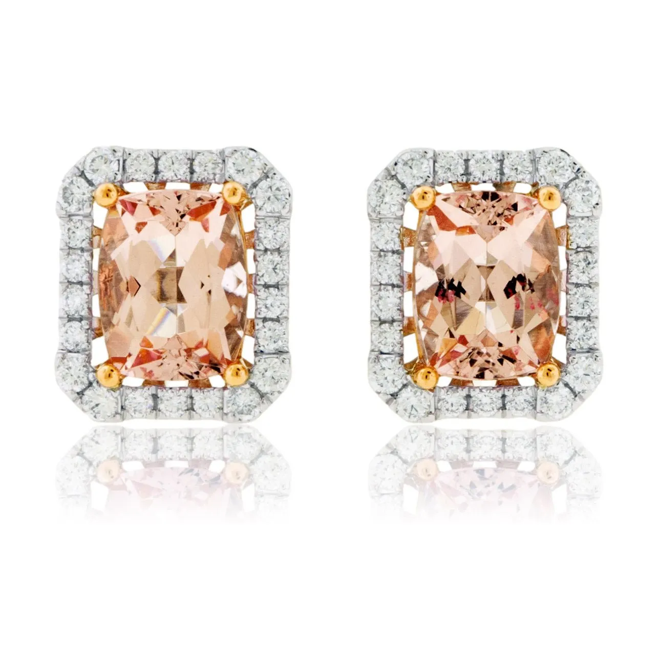 Cushion Cut Morganite & Diamond Stud Earrings