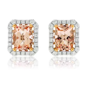 Cushion Cut Morganite & Diamond Stud Earrings