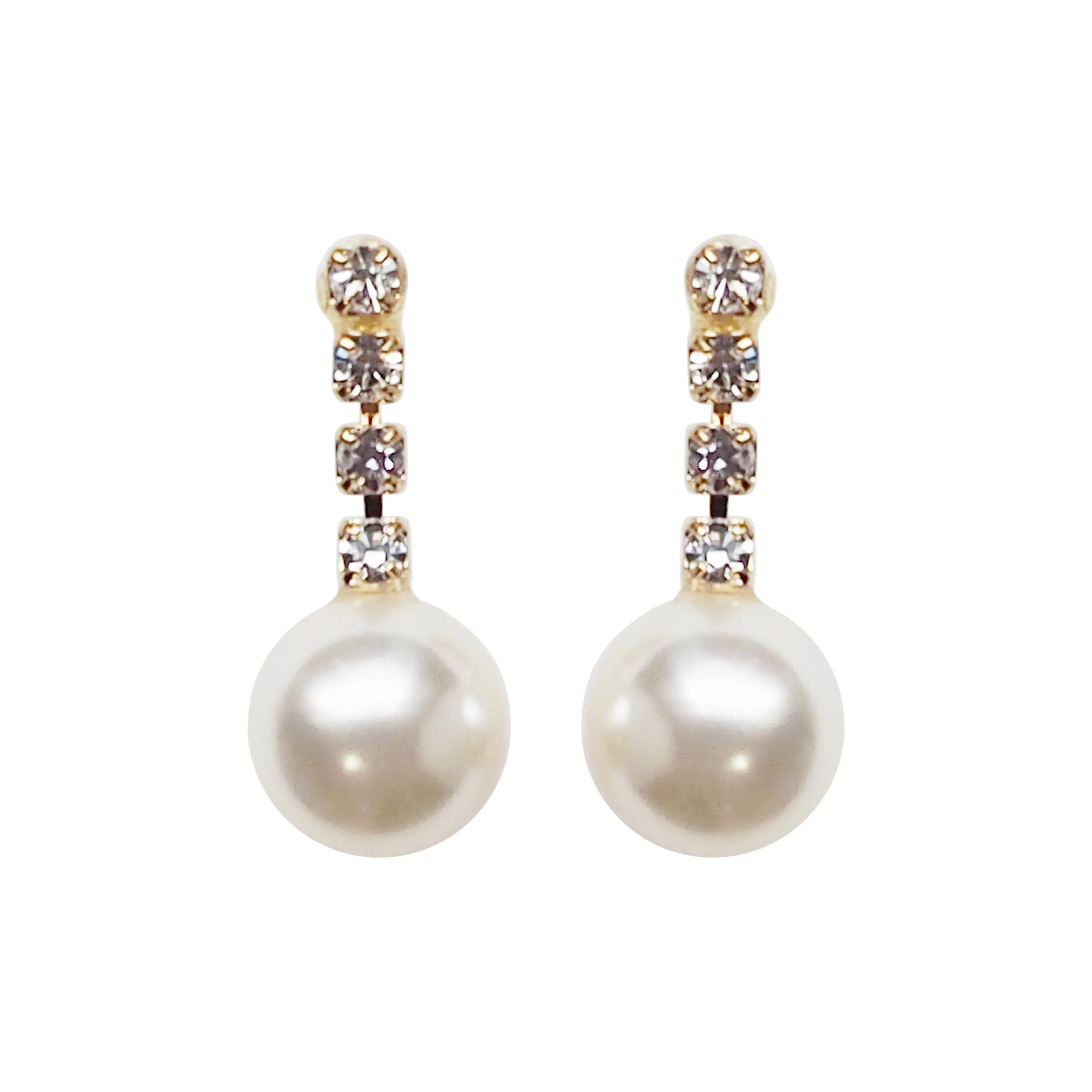 Dangle White Pearl & Crystal Invisible Clip On Earrings (Gold tone)