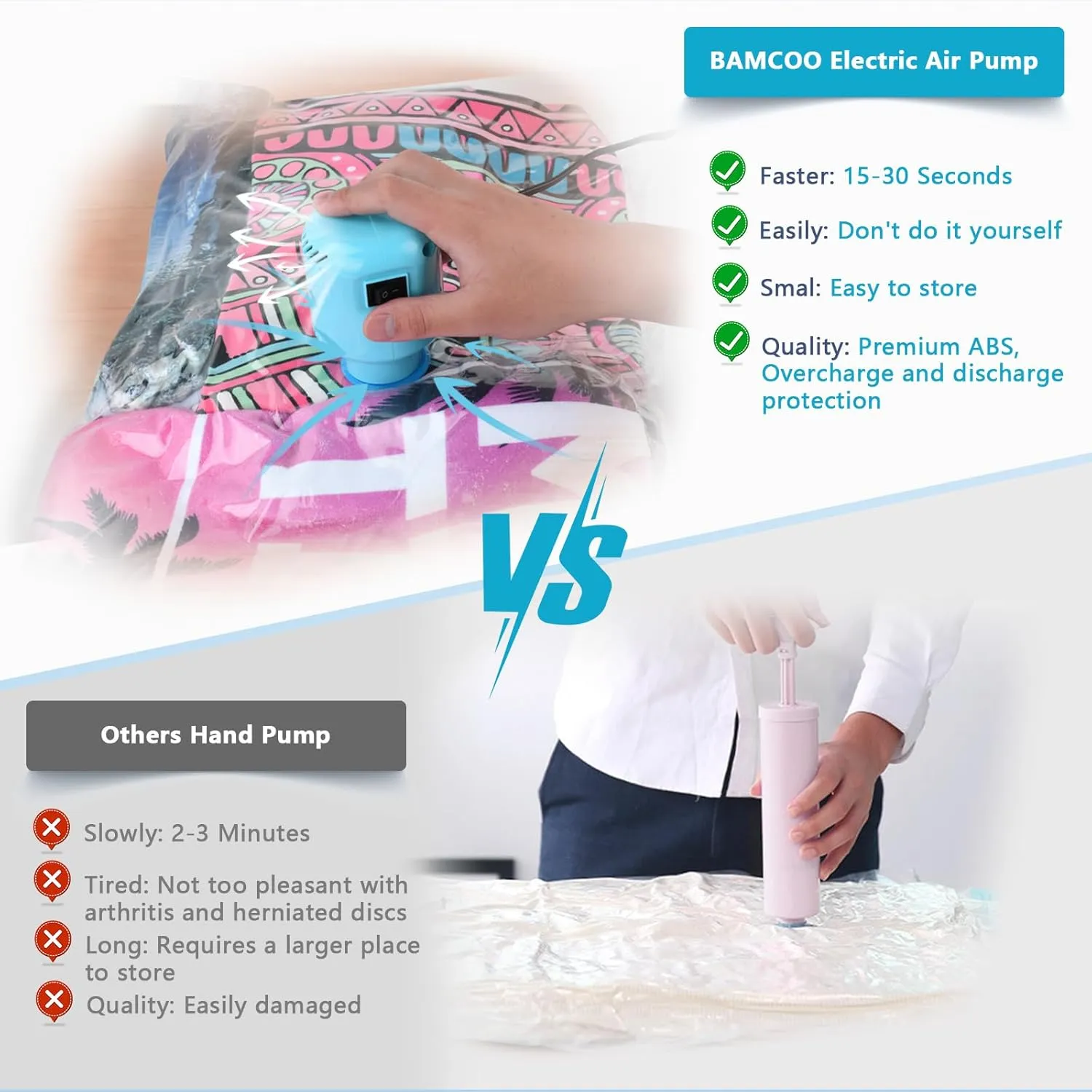 Electric Air Pump for Vacuum Storage Bag, Vacuum Seal Bags for Clothing Pump for Compression, Portable Vacpack Air Pump for Various Vacuum Bags for Travel Blue(Storage Bag Not Included)