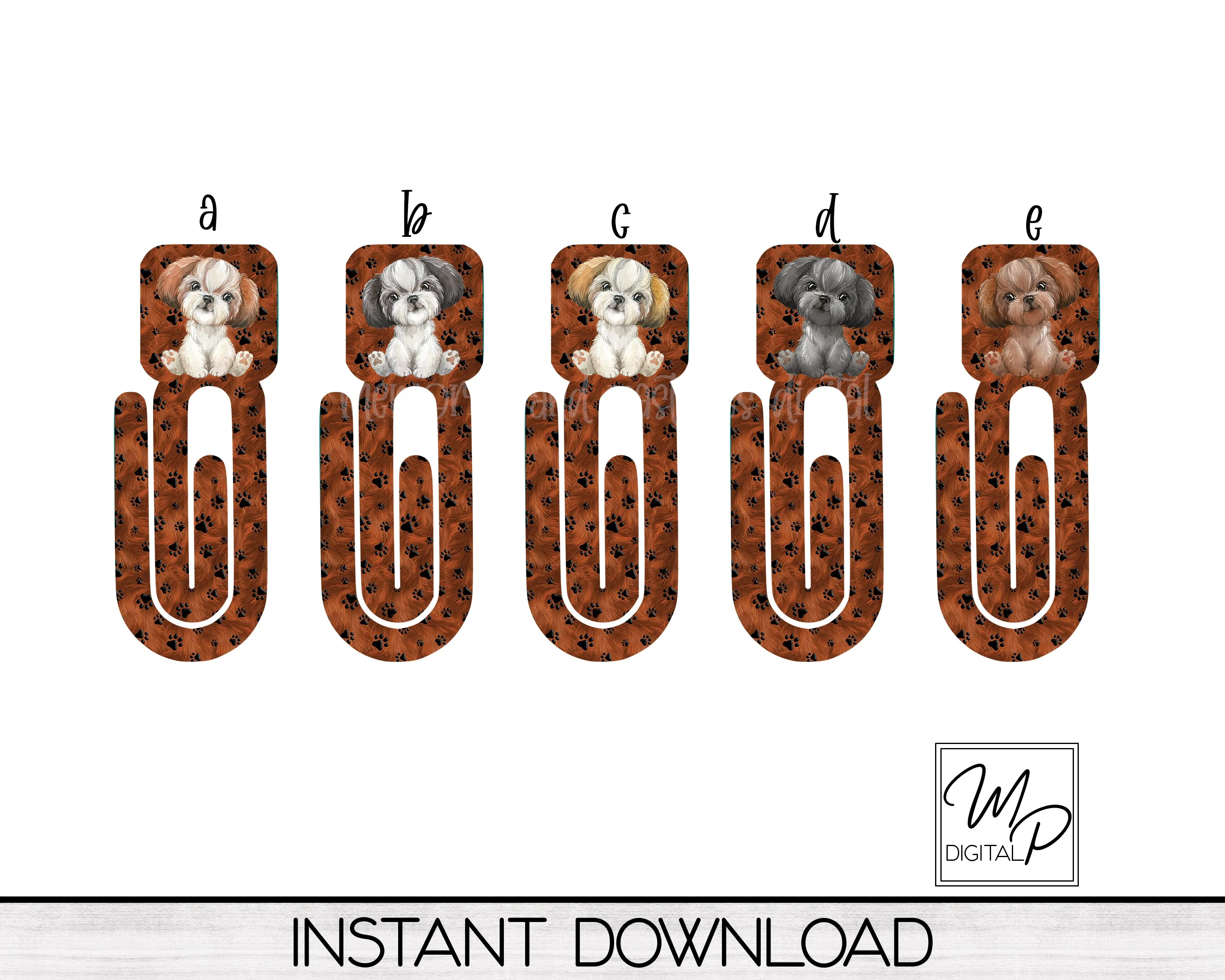 Five Breed Colors, Shih Tzu Bookmark Clip, PNG Sublimation Digital Design Download