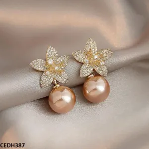 Flower Shinning Pearl Drop Earrings