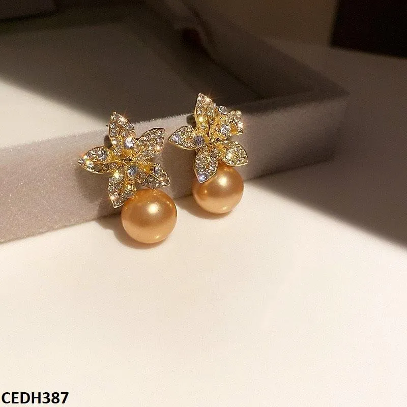 Flower Shinning Pearl Drop Earrings