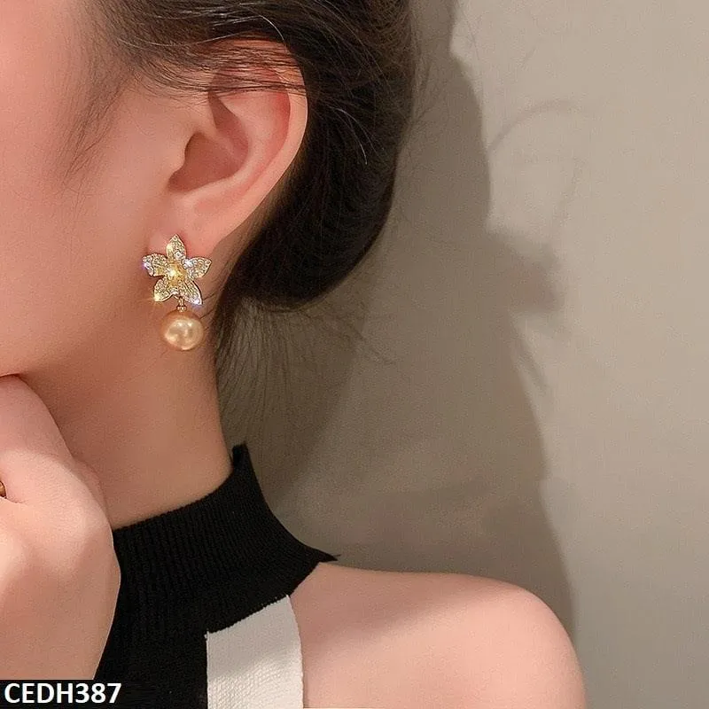 Flower Shinning Pearl Drop Earrings