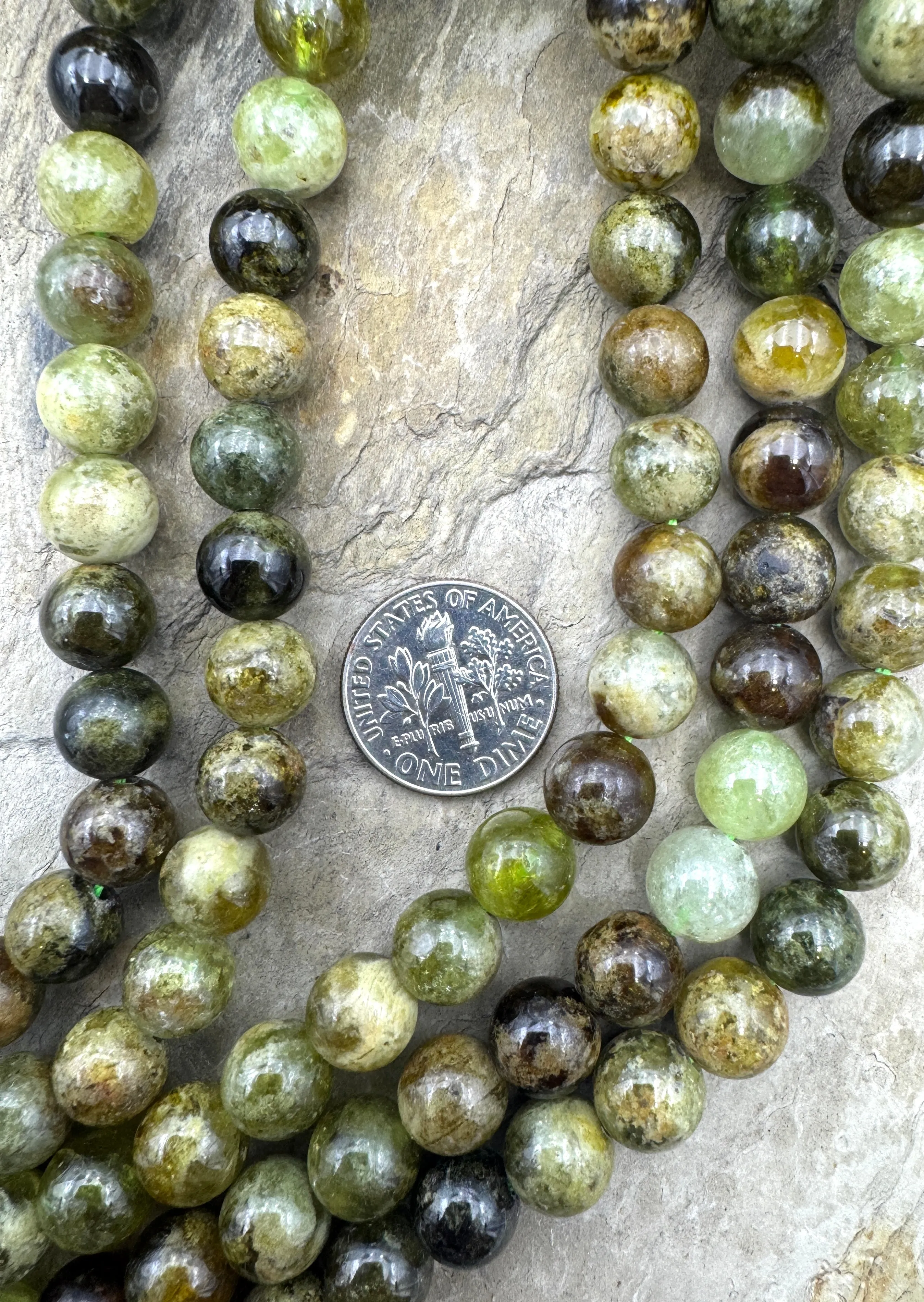 Green Grossular Garnet 8mm Round Beads, 16 inch Strand