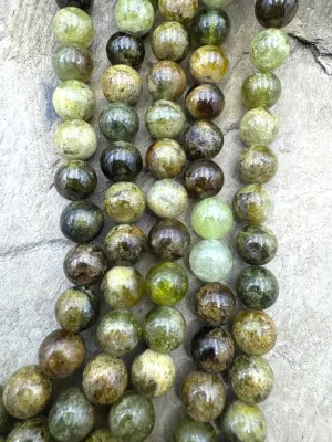 Green Grossular Garnet 8mm Round Beads, 16 inch Strand