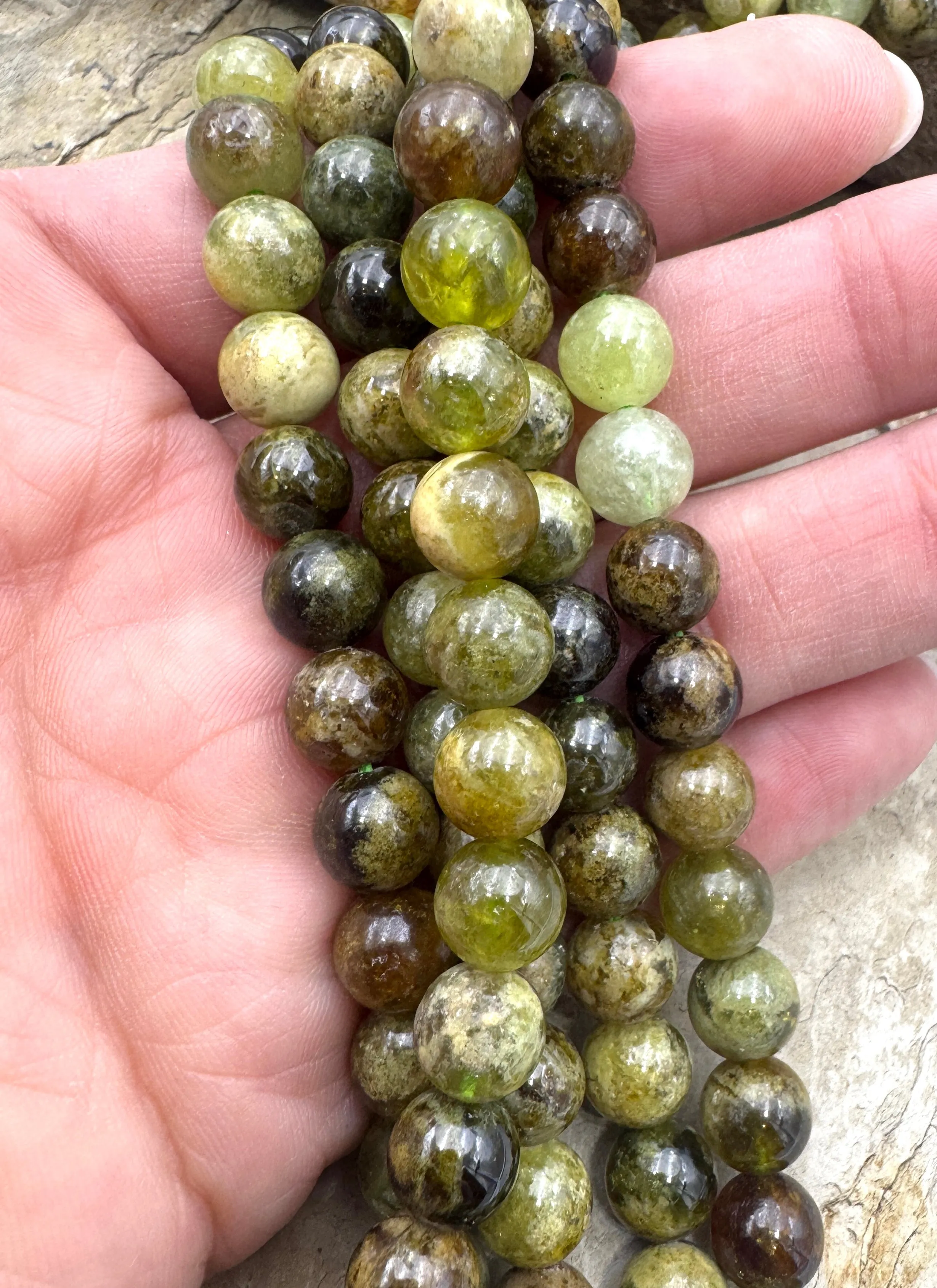 Green Grossular Garnet 8mm Round Beads, 16 inch Strand