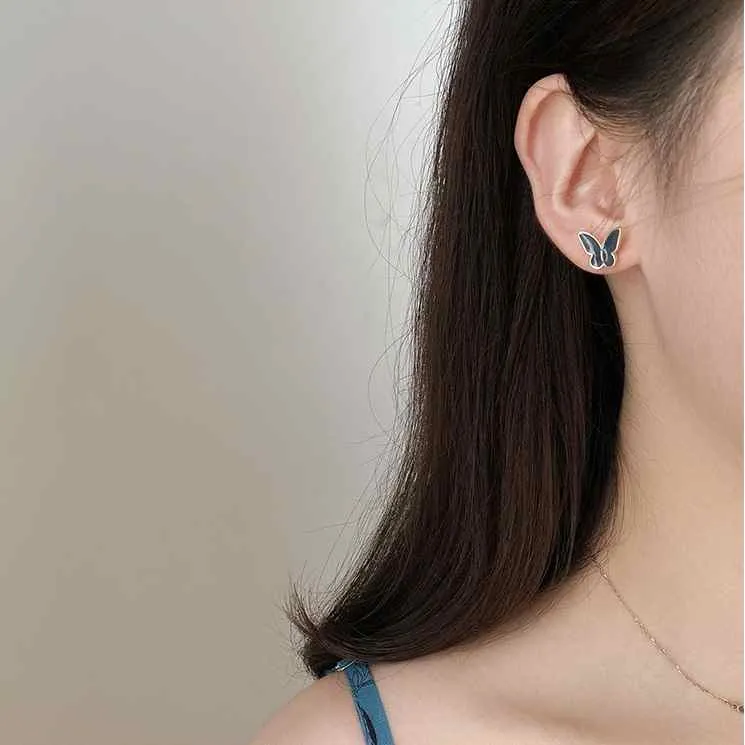 Green / White Butterfly Invisible Clip On Earrings