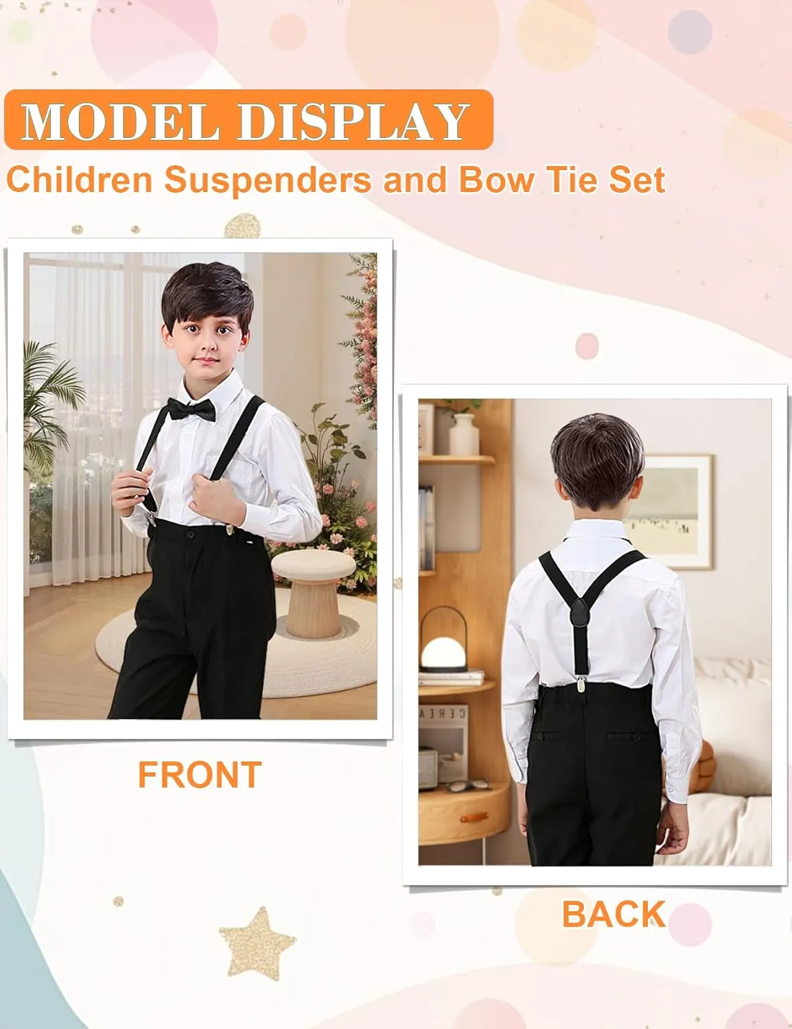 HANERDUN Kids Suspenders Bowtie Sets Adjustable Suspender Set for Boys and Girls