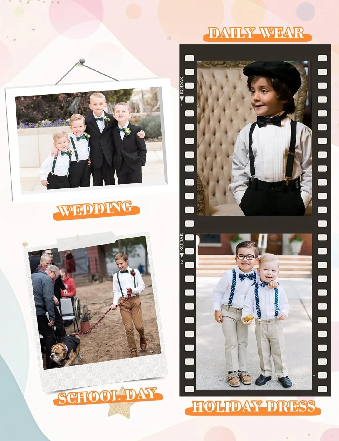 HANERDUN Kids Suspenders Bowtie Sets Adjustable Suspender Set for Boys and Girls