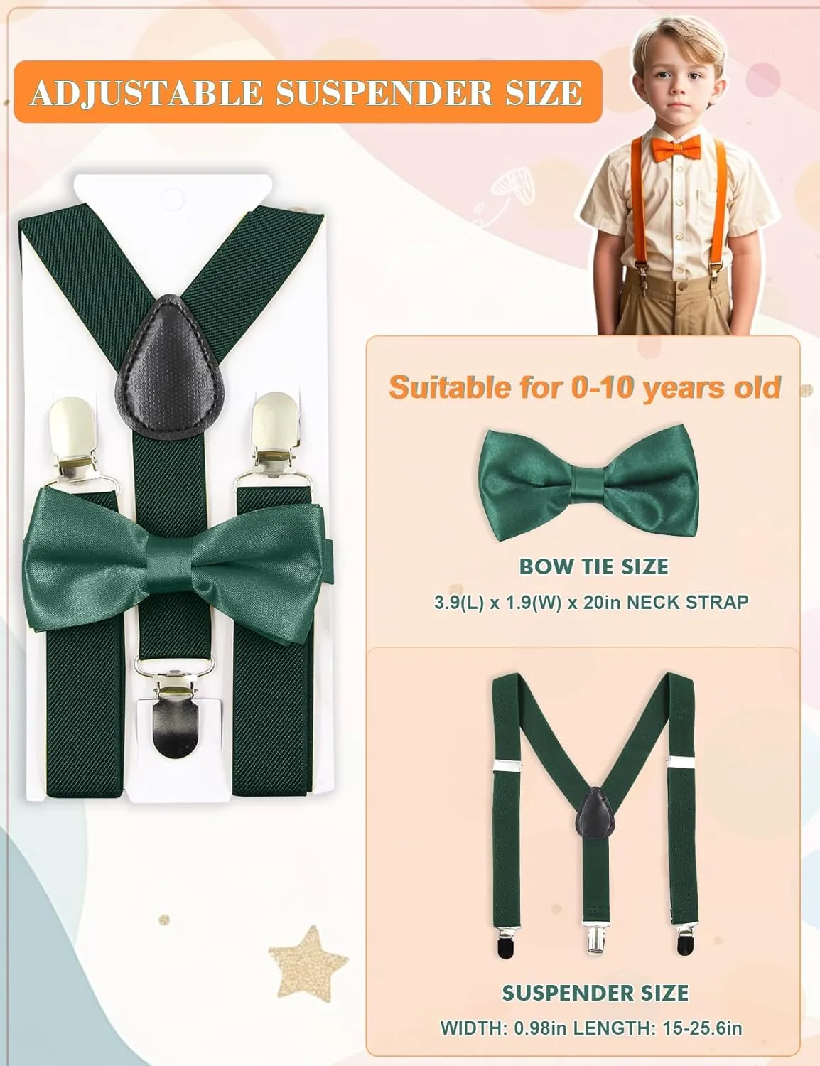 HANERDUN Kids Suspenders Bowtie Sets Adjustable Suspender Set for Boys and Girls