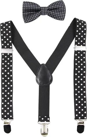 HANERDUN Kids Suspenders Bowtie Sets Adjustable Suspender Set for Boys and Girls