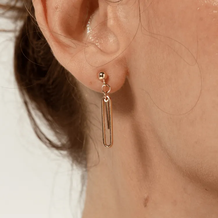 Real Gold Link Dangler Paper Single Clip Hanging Earring Set 1711 E1851