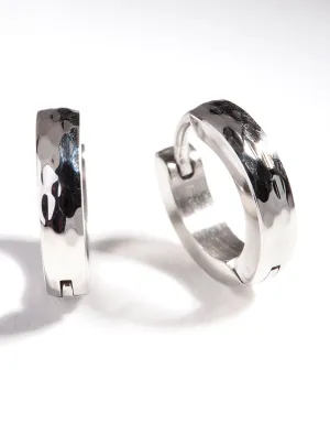 Rhodium Surgical Steel Textured Huggie Earrings