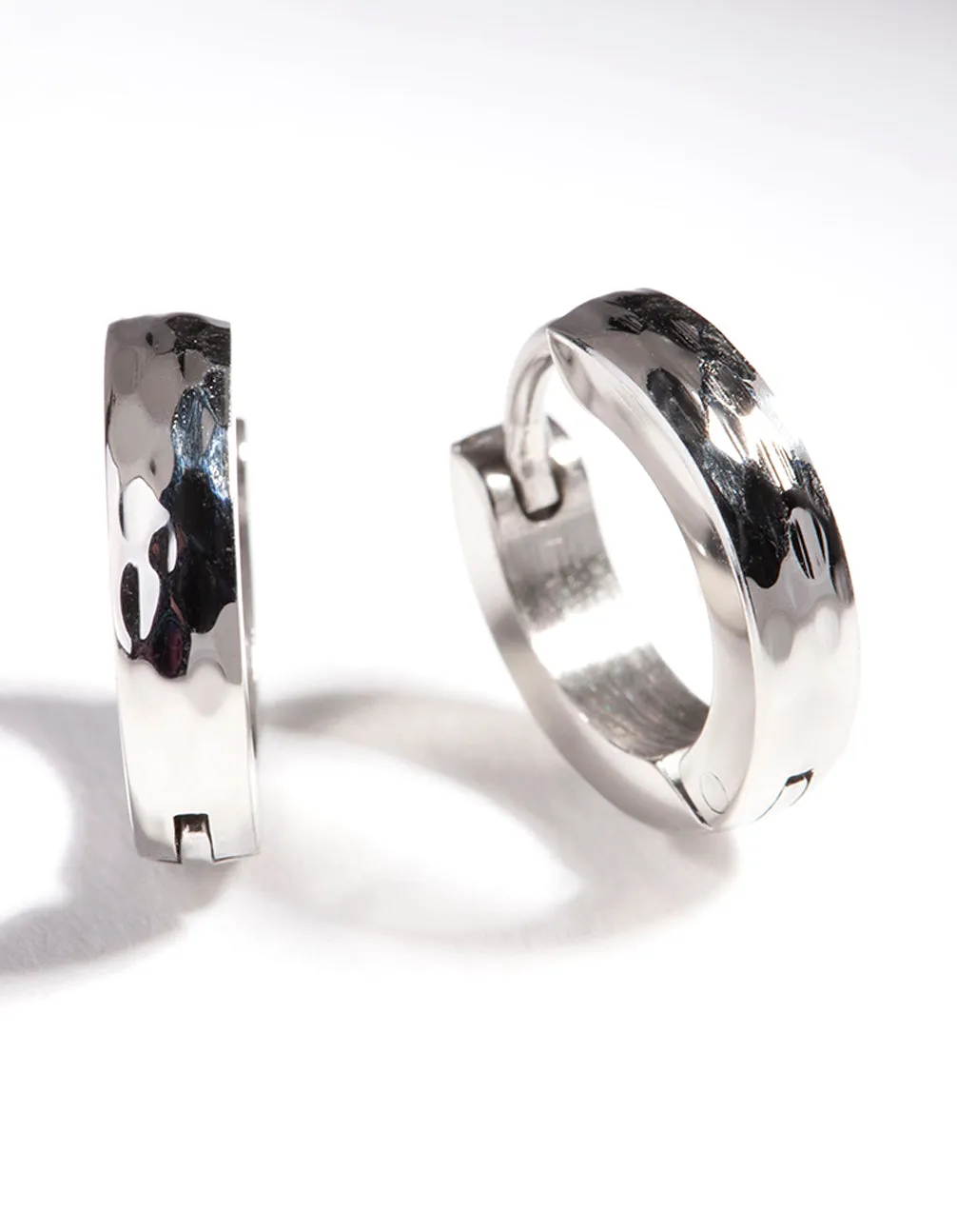 Rhodium Surgical Steel Textured Huggie Earrings