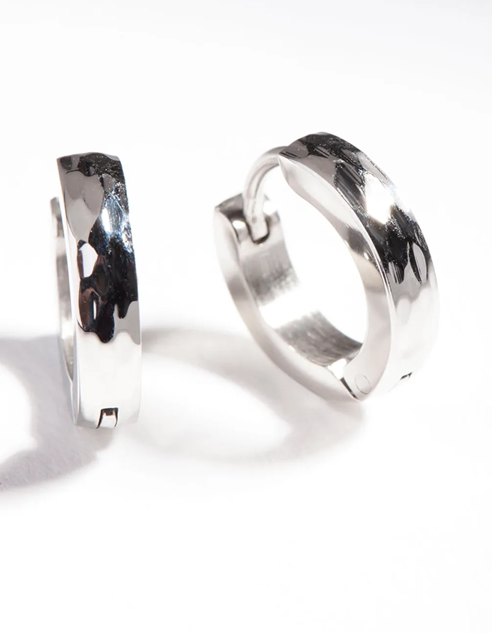 Rhodium Surgical Steel Textured Huggie Earrings
