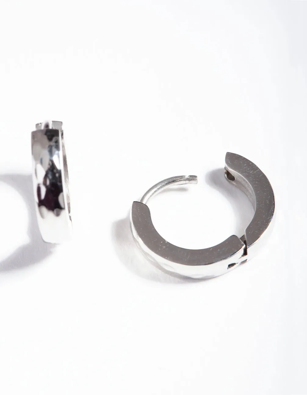 Rhodium Surgical Steel Textured Huggie Earrings