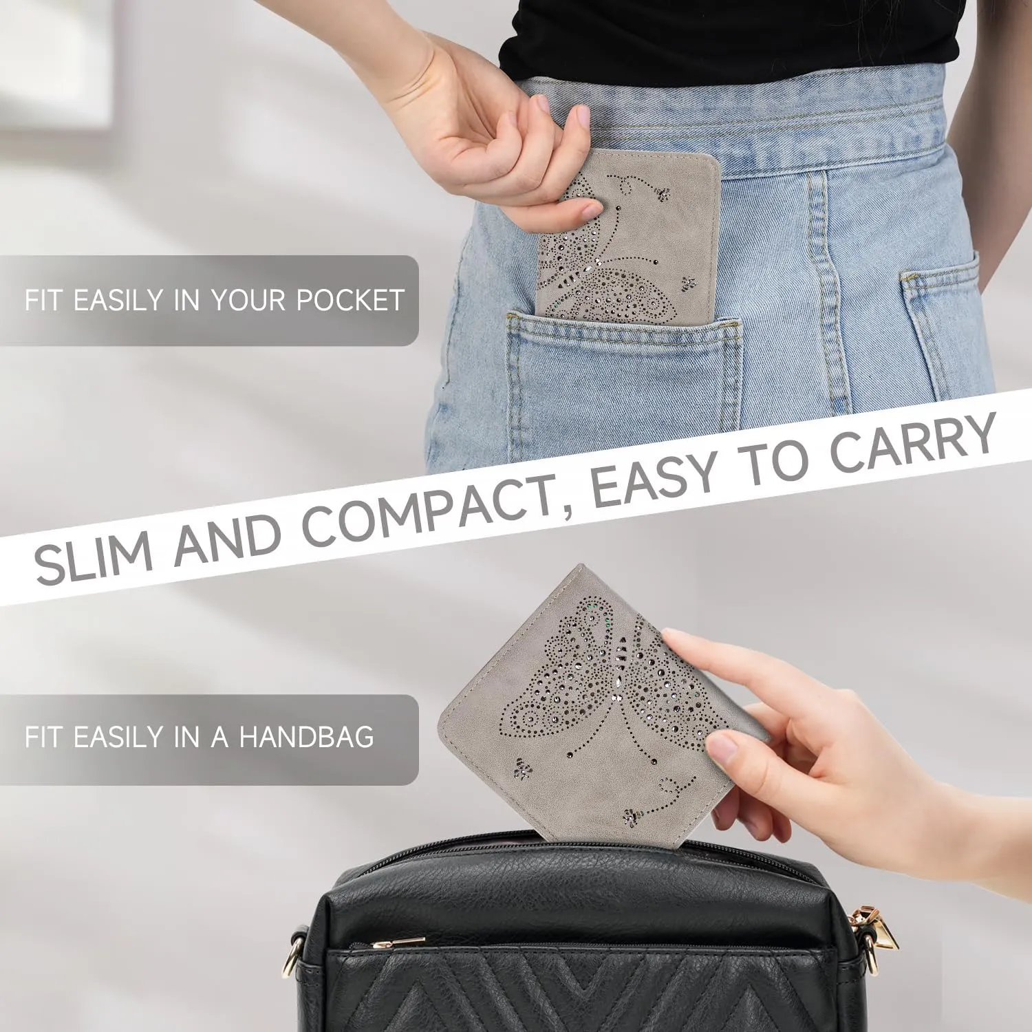 Small RFID Wallet Women Ultra Thin Slim Womens Wallet Mini Compact Bifold Pocket Ladies Wallets for Women GRAY