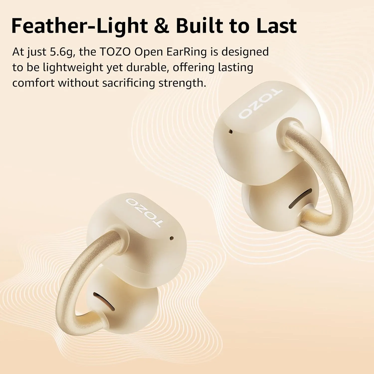 TOZO OpenEarRing True Open Ear Headphones, Lightweight Comfort Open Ear Clip Wireless Earbuds, 40H Play Bluetooth 5.4 Headphones with Smart Digital Display Design Fit Sports Running, Workout Khaki