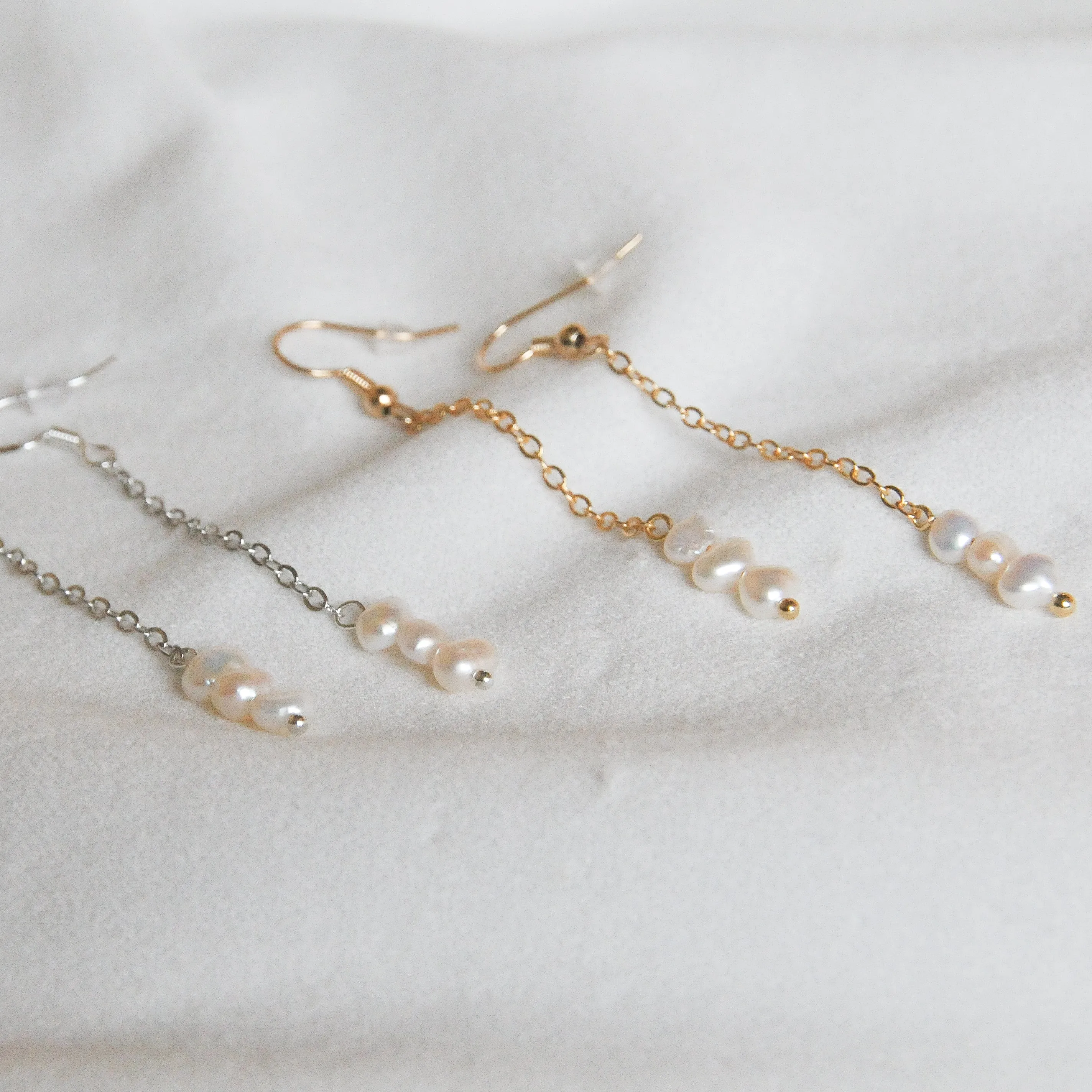 Triple Pearl Chain Earrings