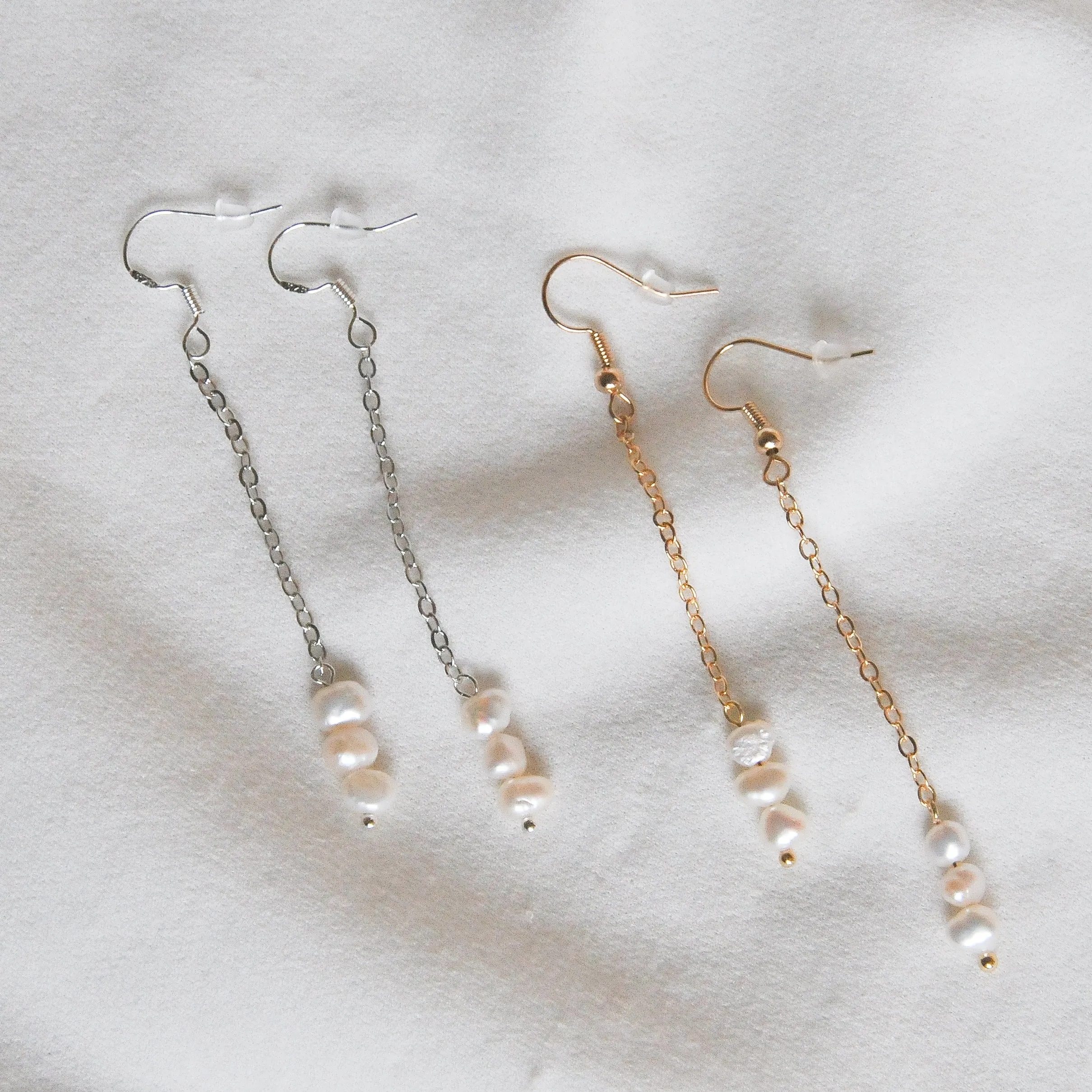 Triple Pearl Chain Earrings
