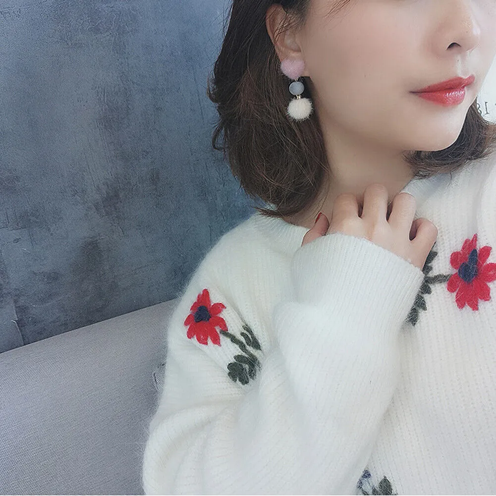 US Pom Pom Flower Balloon Daisy Vintage Heart Cat Star Fruit Earrings /Ear Clips