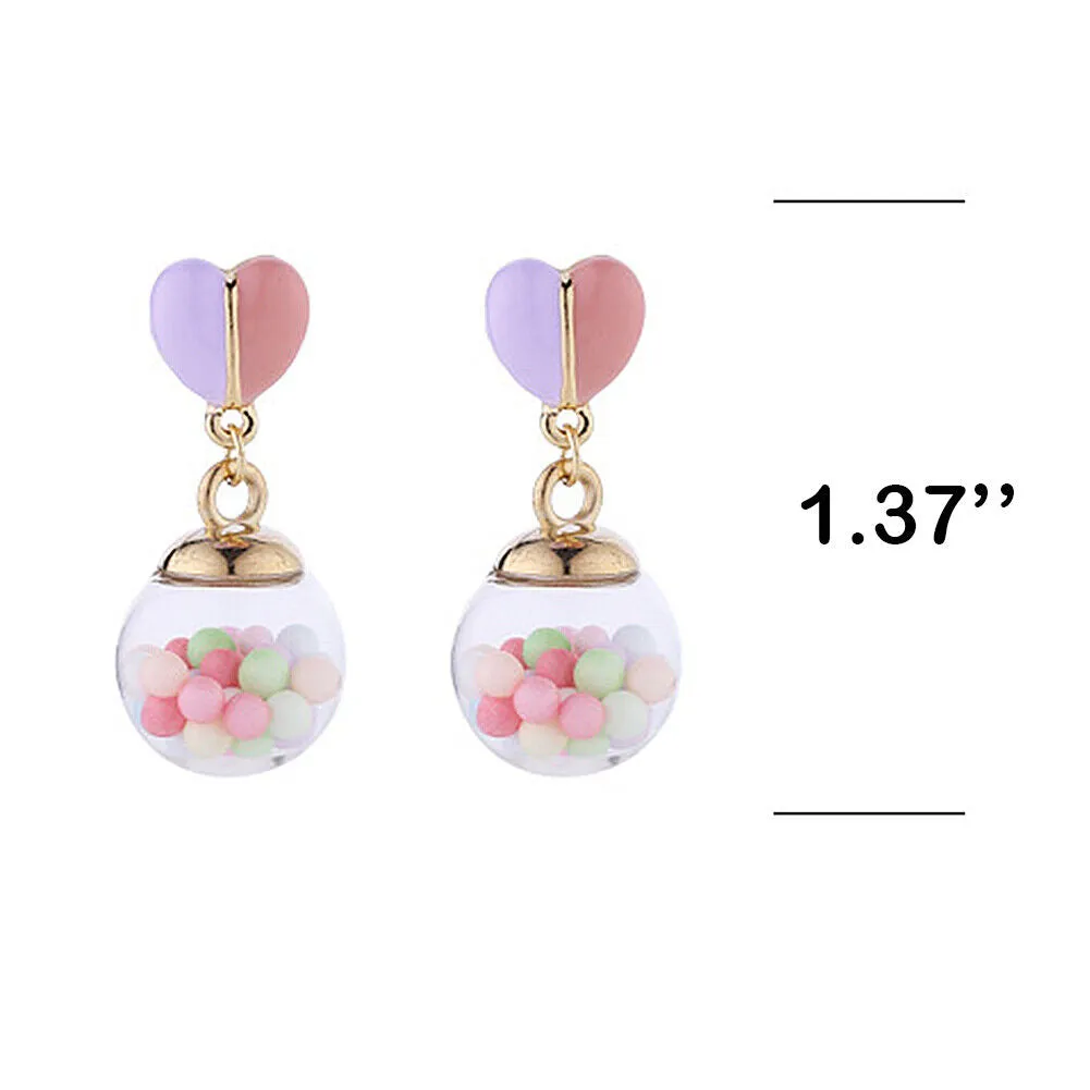 US Pom Pom Flower Balloon Daisy Vintage Heart Cat Star Fruit Earrings /Ear Clips