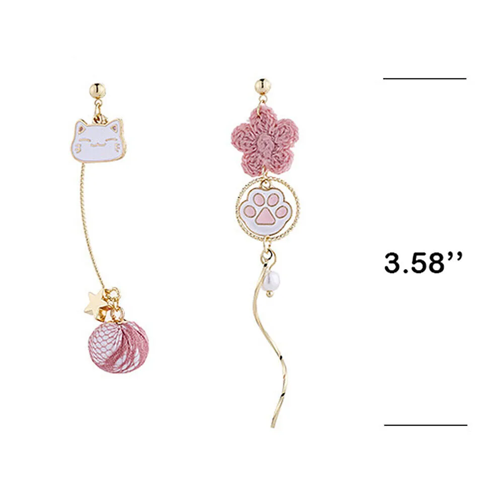US Pom Pom Flower Balloon Daisy Vintage Heart Cat Star Fruit Earrings /Ear Clips