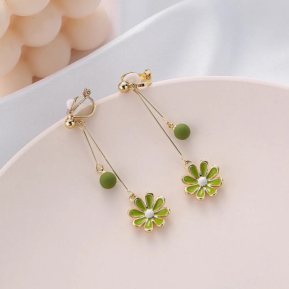 US Pom Pom Flower Balloon Daisy Vintage Heart Cat Star Fruit Earrings /Ear Clips