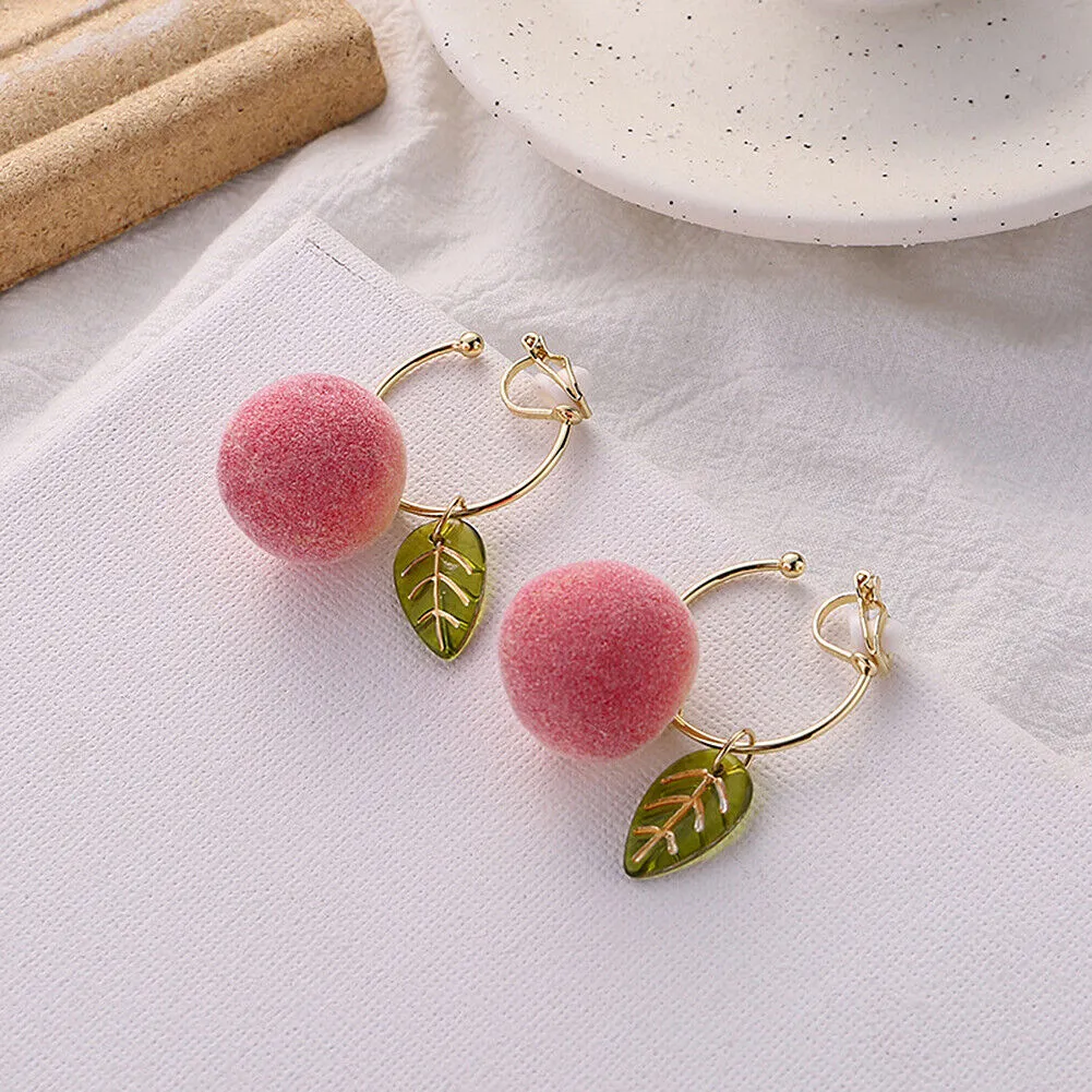 US Pom Pom Flower Balloon Daisy Vintage Heart Cat Star Fruit Earrings /Ear Clips