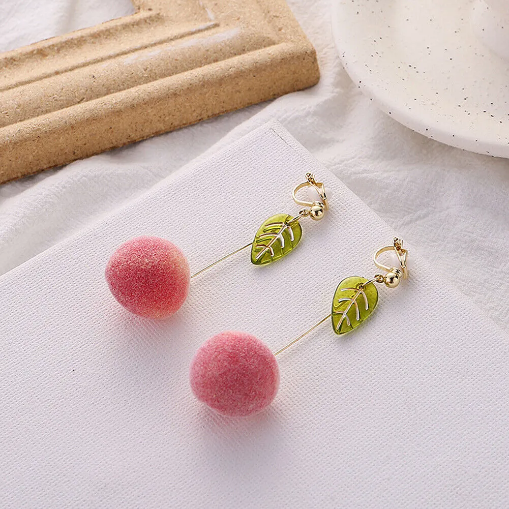 US Pom Pom Flower Balloon Daisy Vintage Heart Cat Star Fruit Earrings /Ear Clips