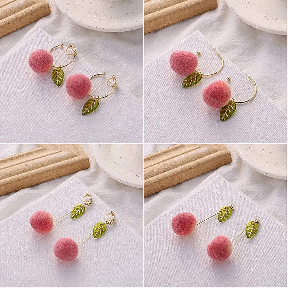 US Pom Pom Flower Balloon Daisy Vintage Heart Cat Star Fruit Earrings /Ear Clips