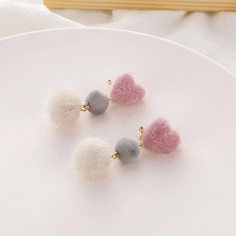US Pom Pom Flower Balloon Daisy Vintage Heart Cat Star Fruit Earrings /Ear Clips