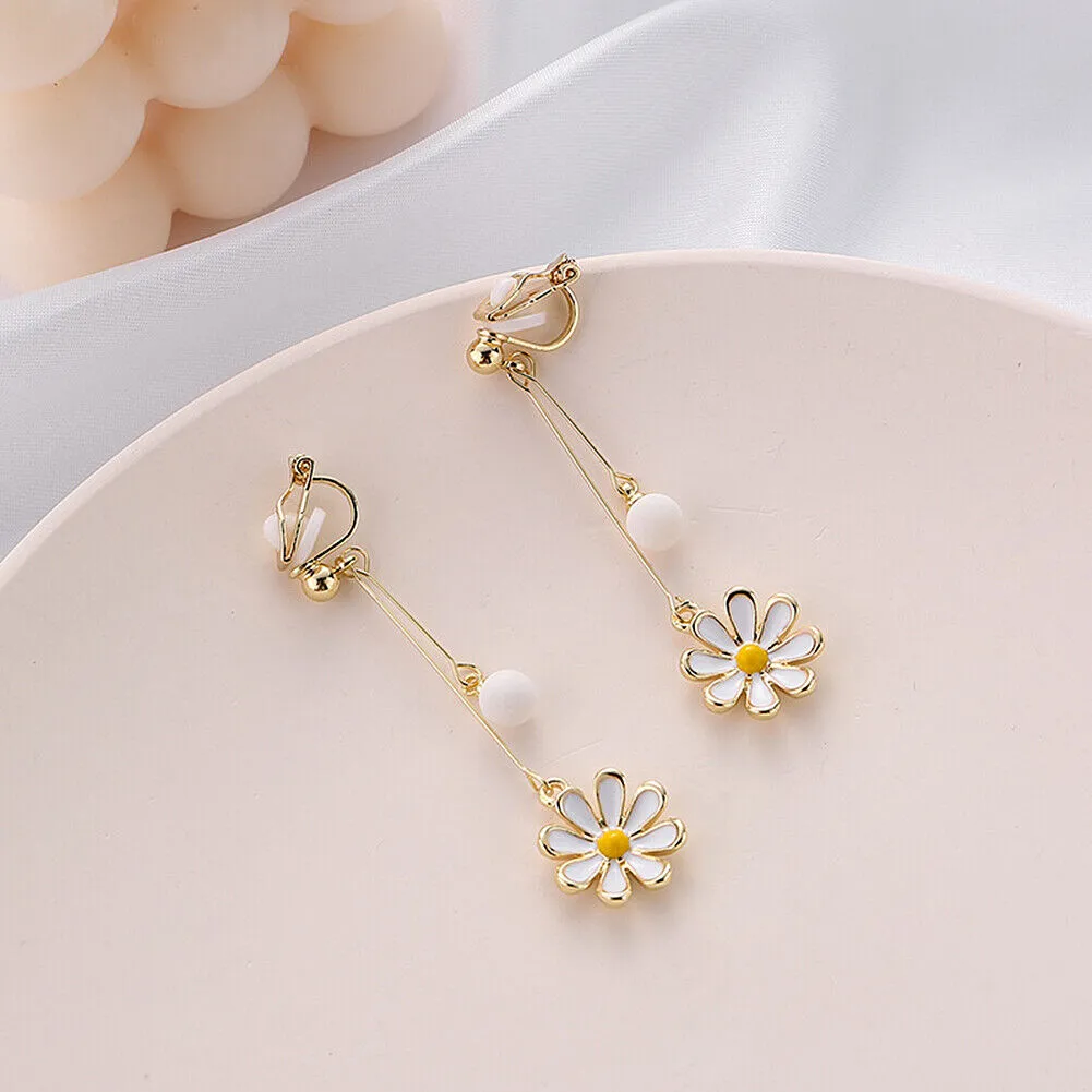 US Pom Pom Flower Balloon Daisy Vintage Heart Cat Star Fruit Earrings /Ear Clips