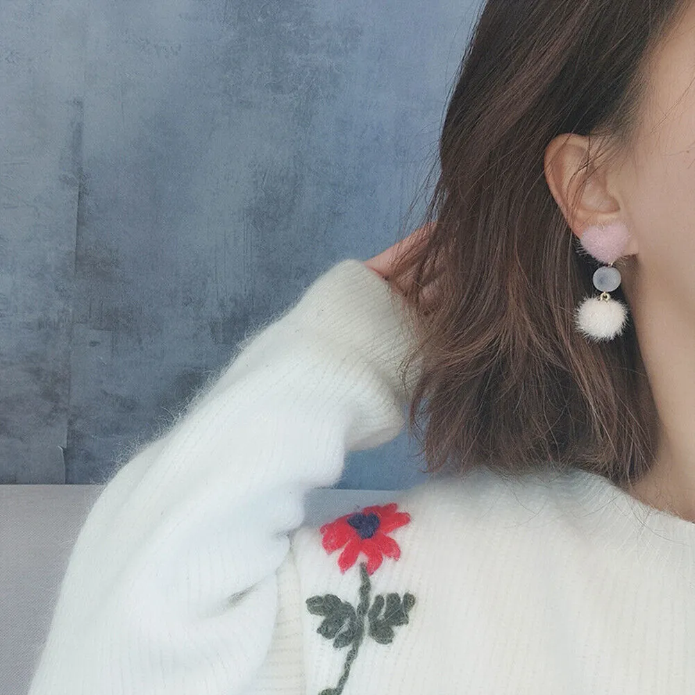 US Pom Pom Flower Balloon Daisy Vintage Heart Cat Star Fruit Earrings /Ear Clips